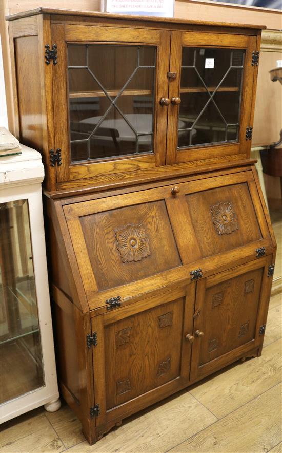 A 1920s oak bureau bookcase W.88cm